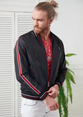 Black Print Detailed Bomber Jacket