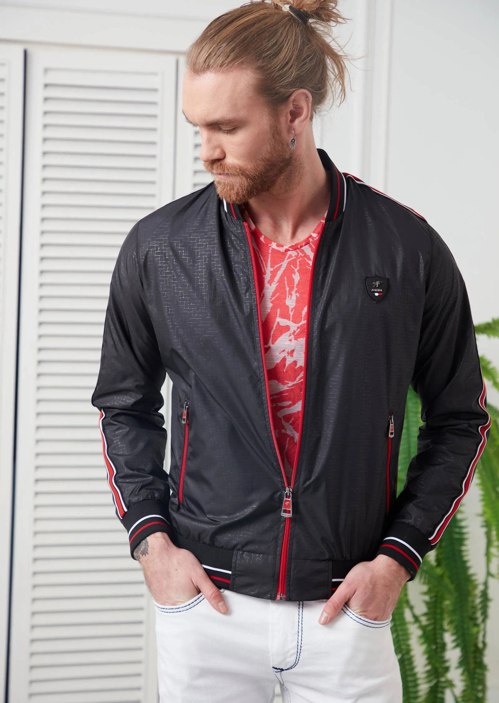 Black Print Detailed Bomber Jacket