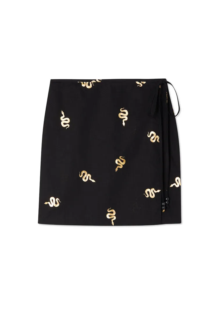 Black Snake Mini Wrap Skirt 