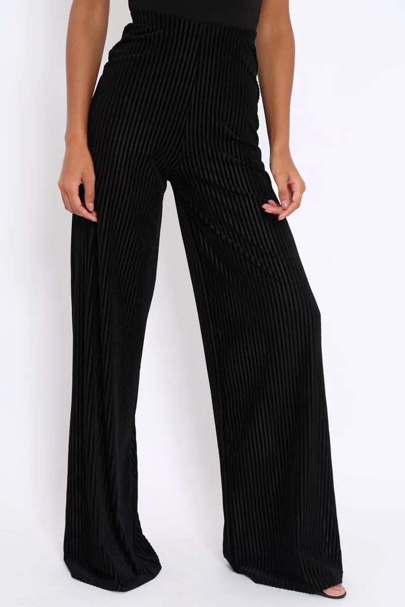 Black Velvet Striped Trousers - Trudy