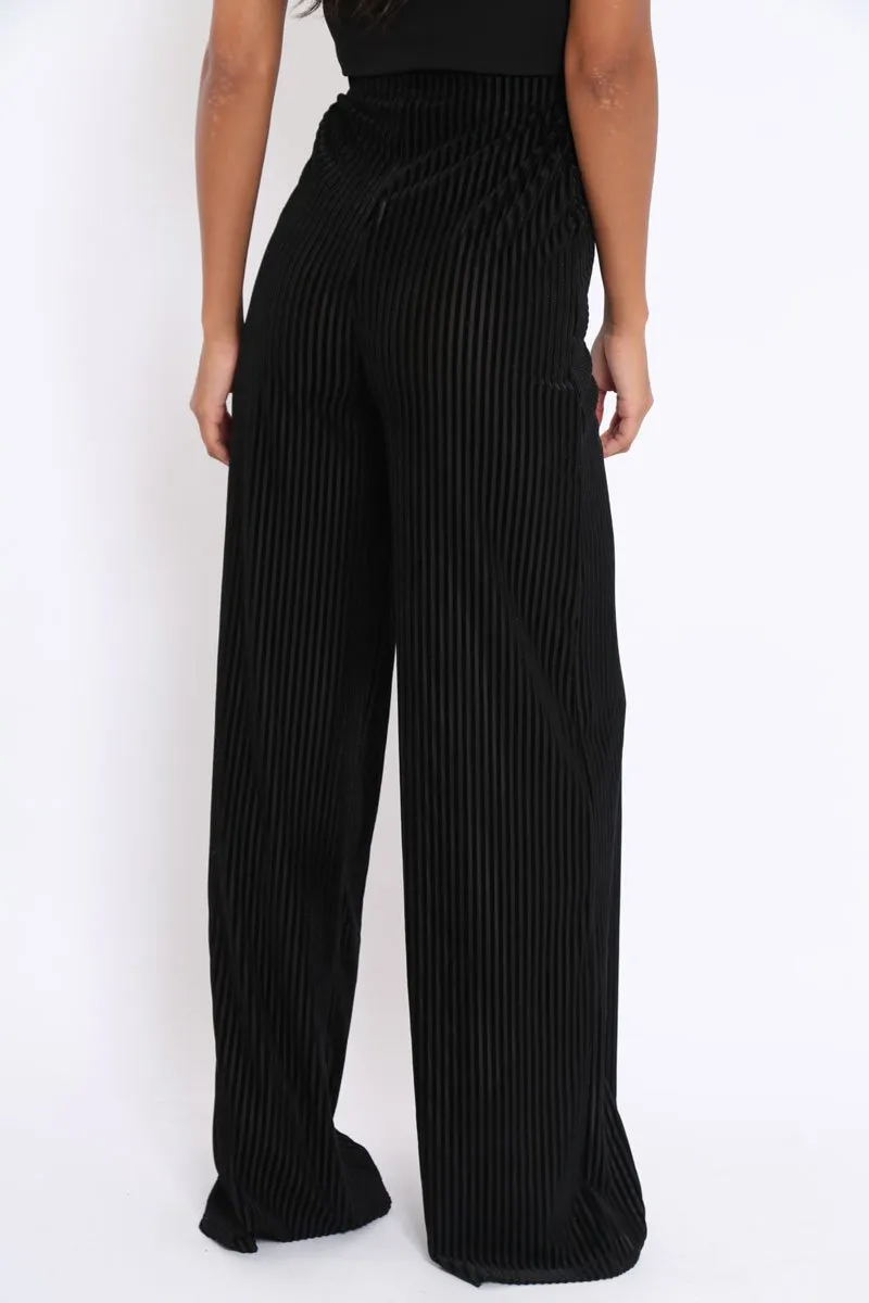 Black Velvet Striped Trousers - Trudy