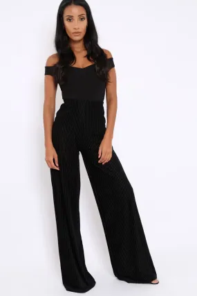 Black Velvet Striped Trousers - Trudy