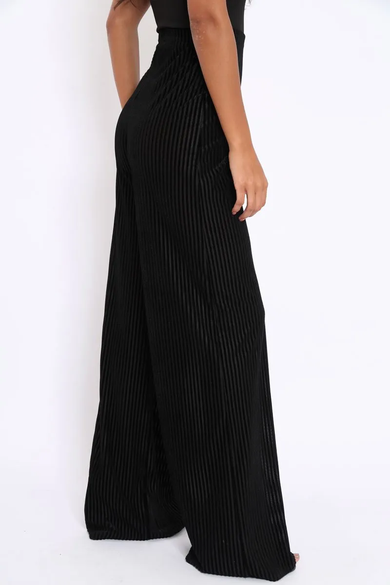 Black Velvet Striped Trousers - Trudy