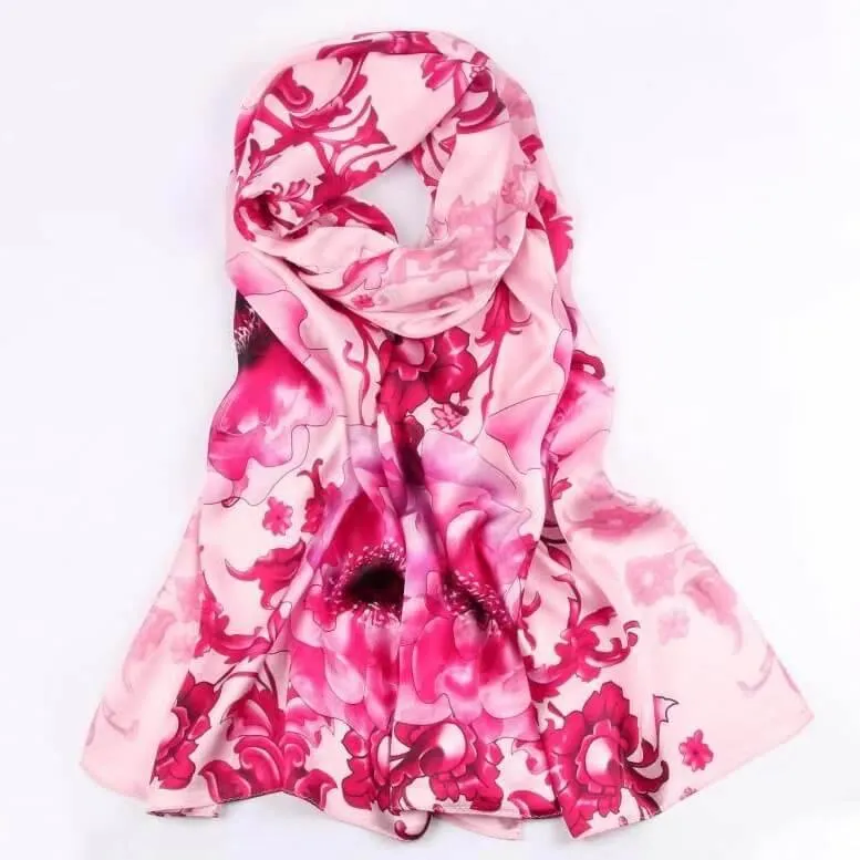 Blossom Range|Floral Power Design|Pink|Long Silk Scarf