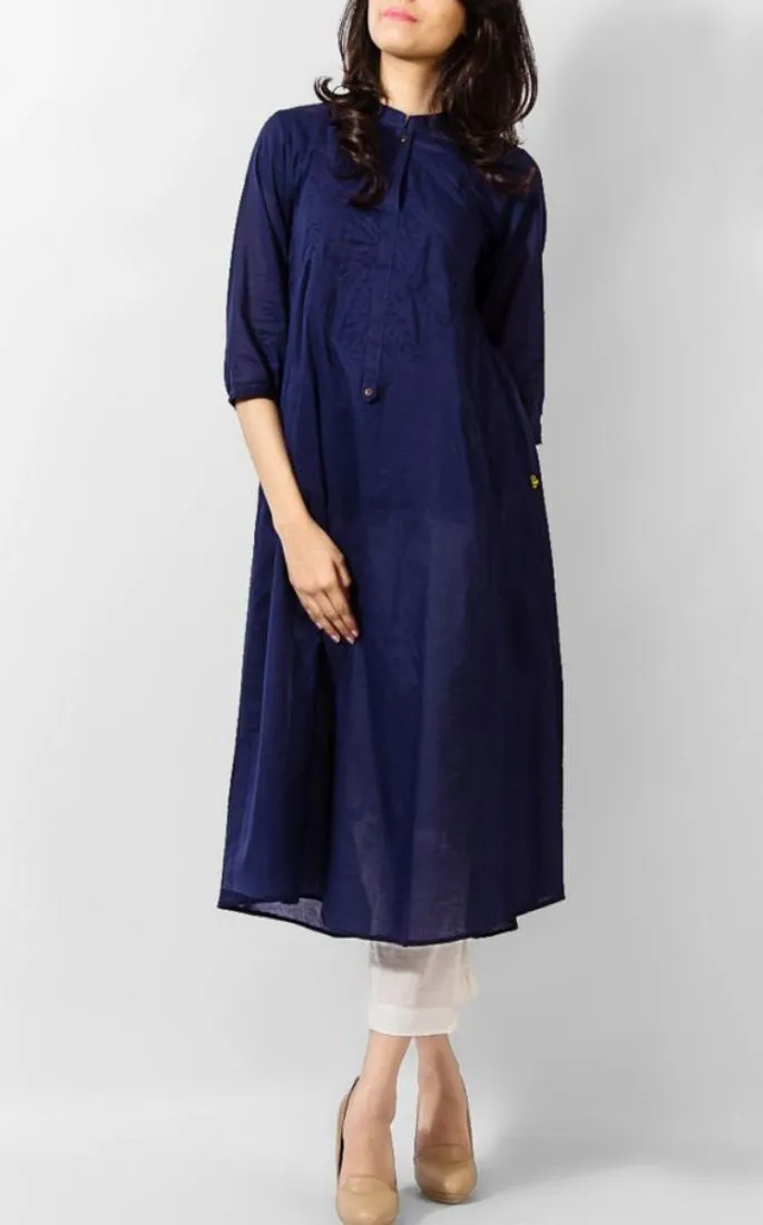 Blue Cotton Kurta With Pants