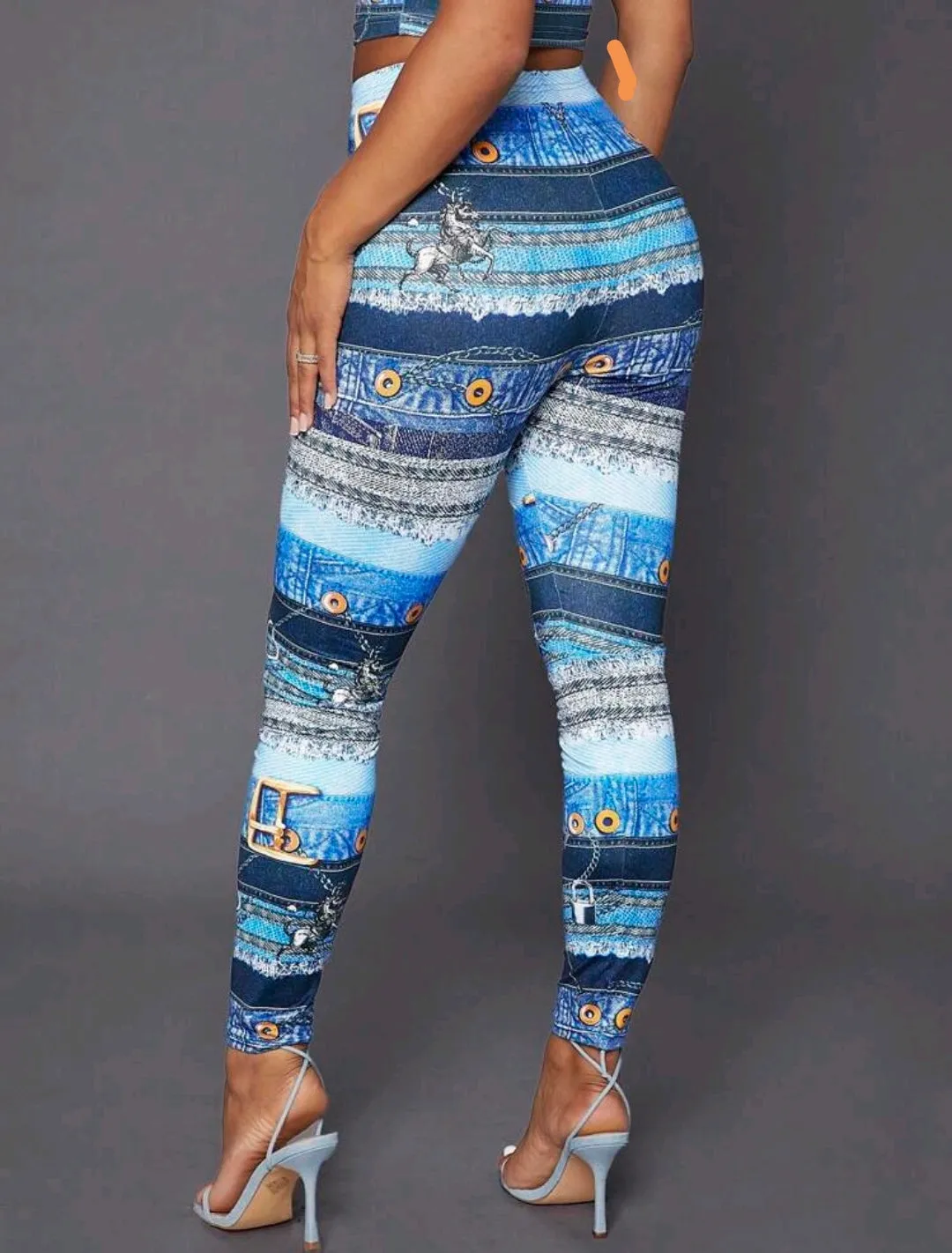 Blue High Waist Horseshoe Print Leggings