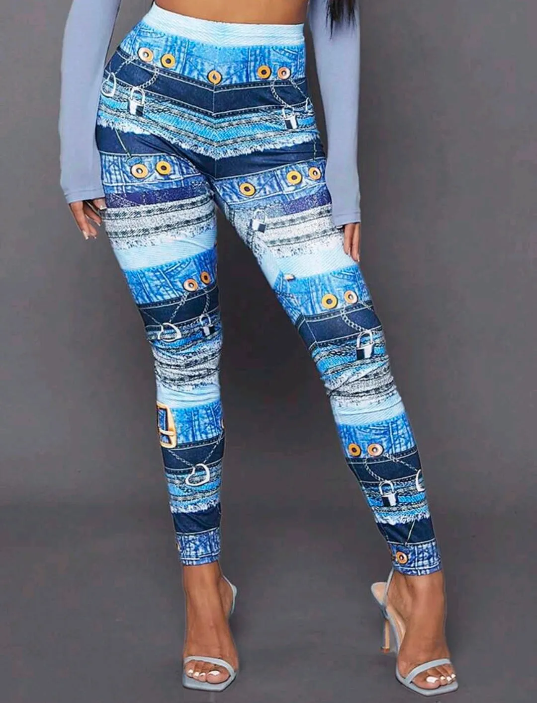 Blue High Waist Horseshoe Print Leggings