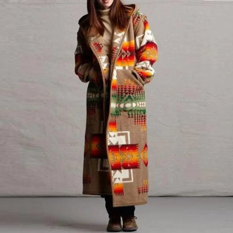 Boho Printed Hooded Long Coat