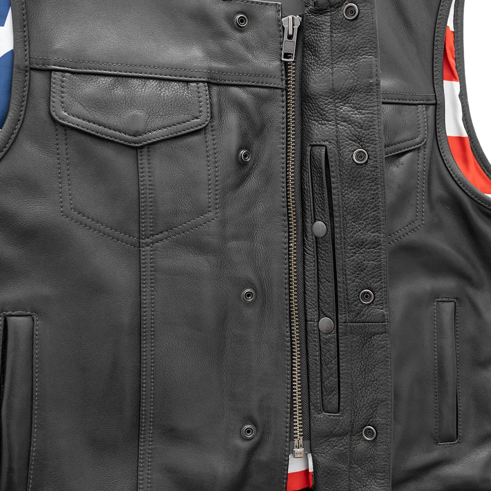 Born Free Men's Motorcycle Leather Vest - Black Stitch