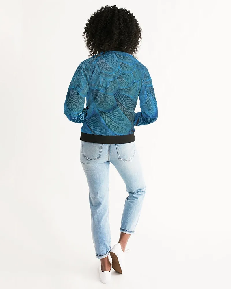 Brilliant Blue Feathers Women's Bomber Jacket