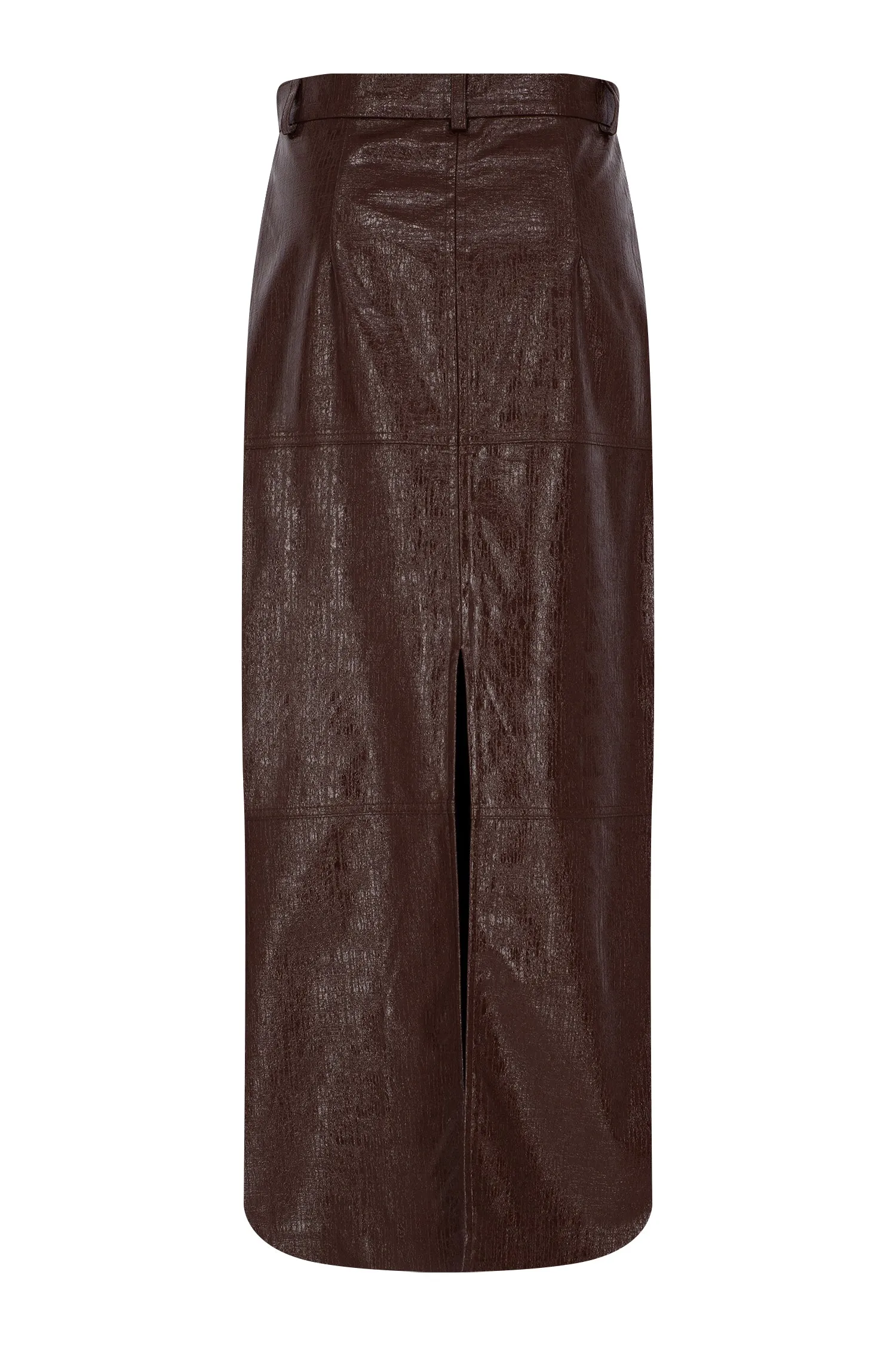 BROWN CRACK LEATHER MIDI SKIRT