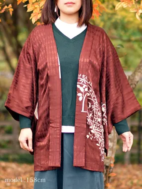 Brown haori with white plants pattern