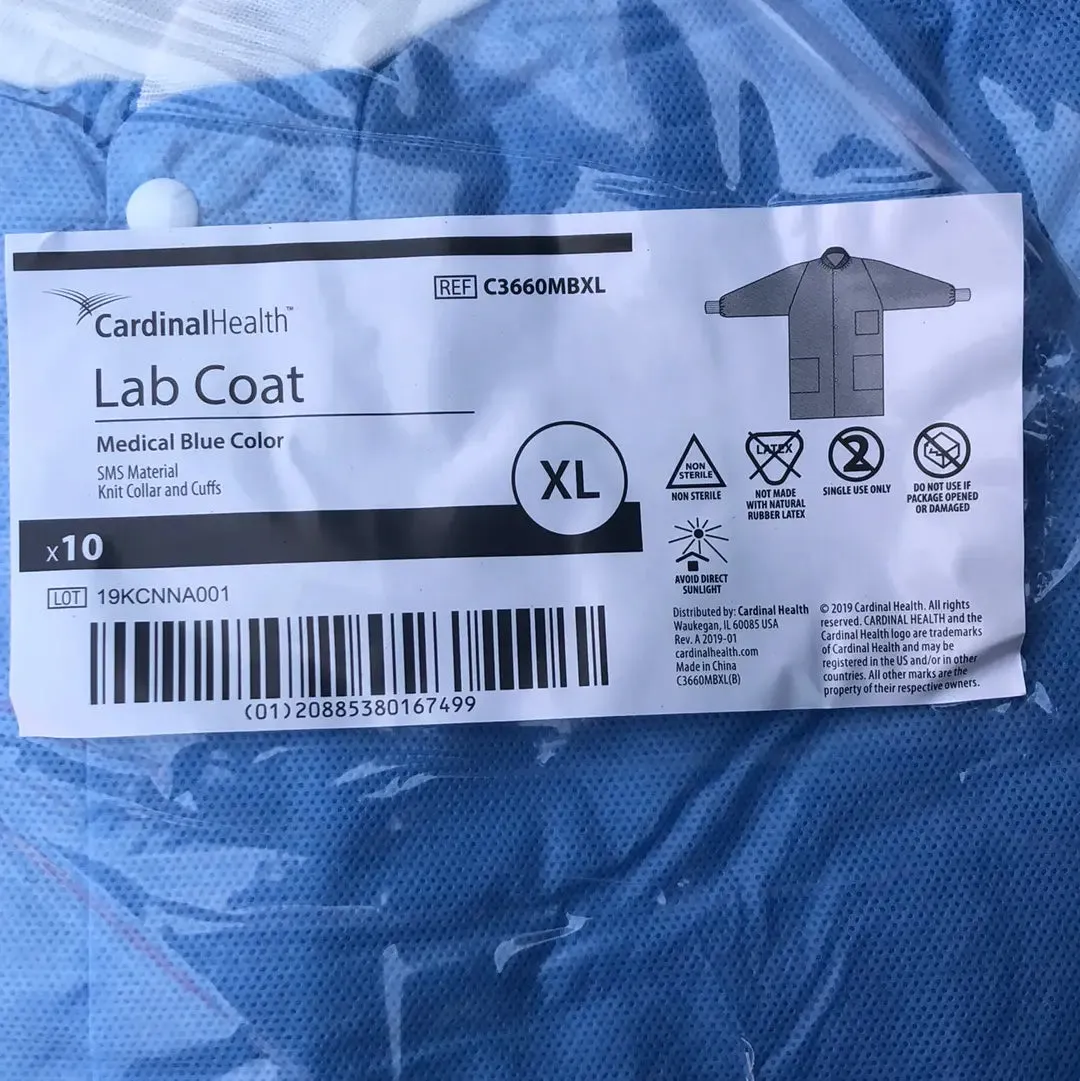 Cardinal Health C3660MBXL Lab Coat, Blue, XL, Pack of 10 | CEM-70