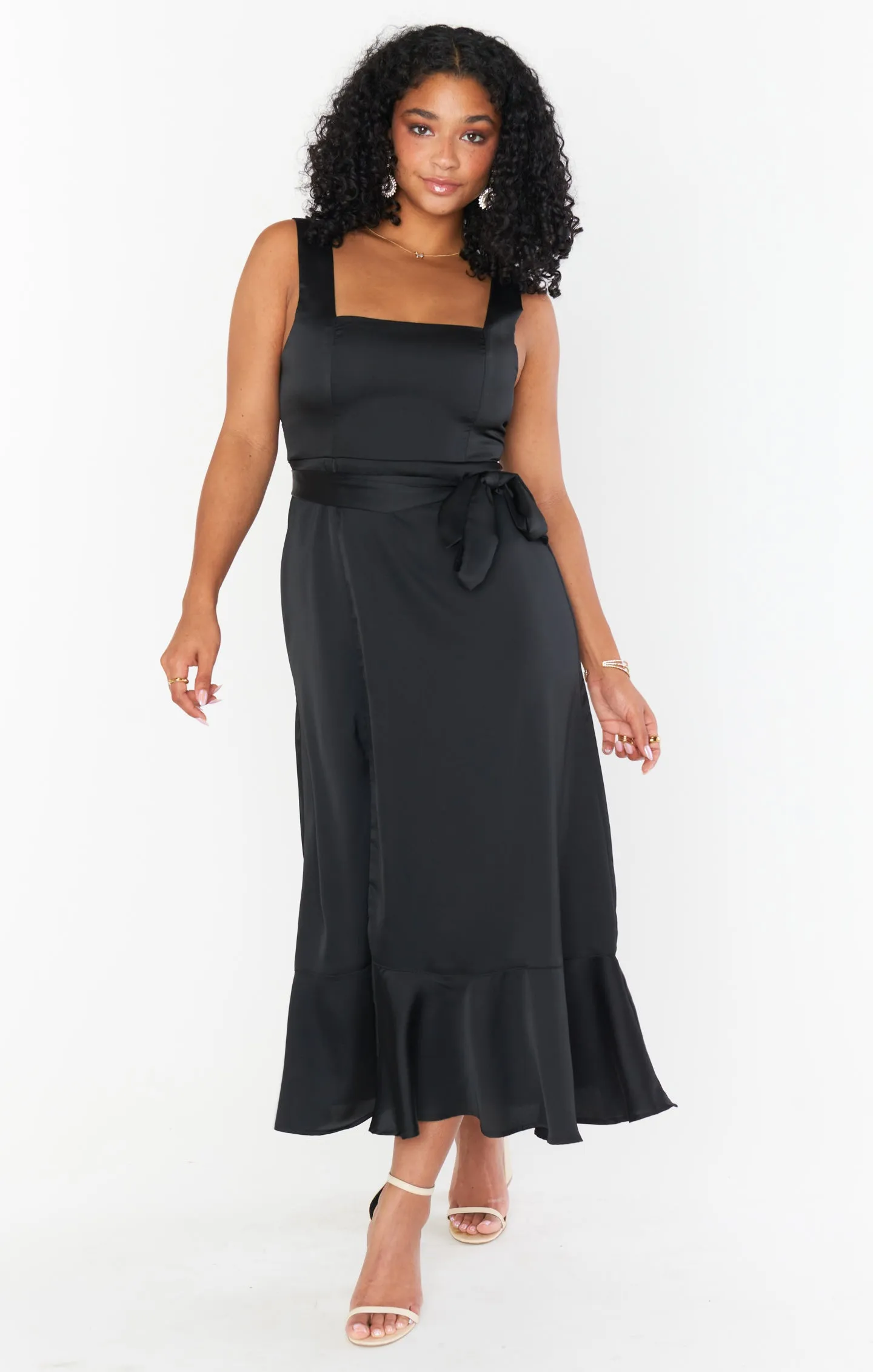 Claire Midi Dress ~ Black Luxe Satin