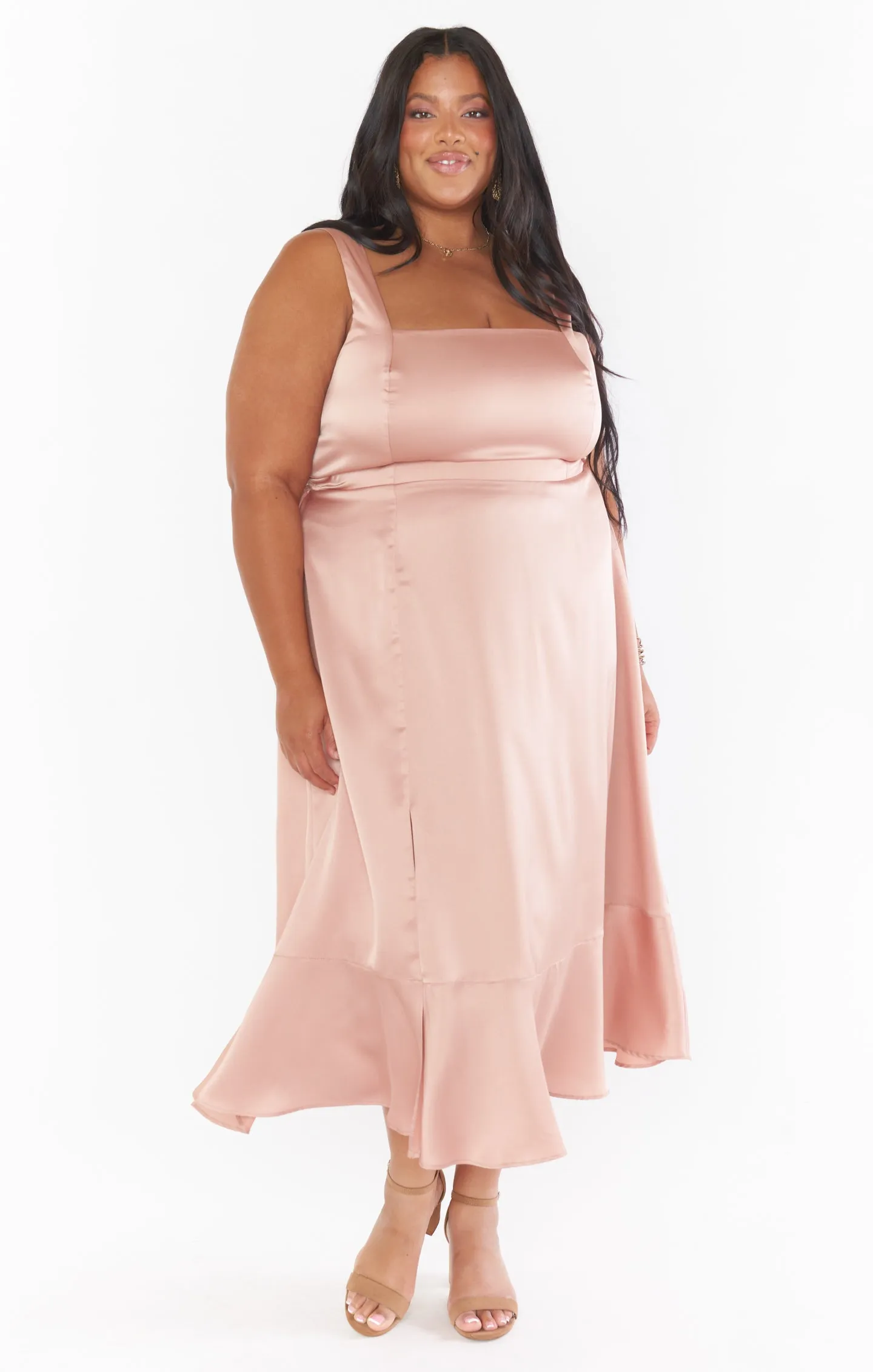 Claire Midi Dress ~ Rose Gold Luxe Satin