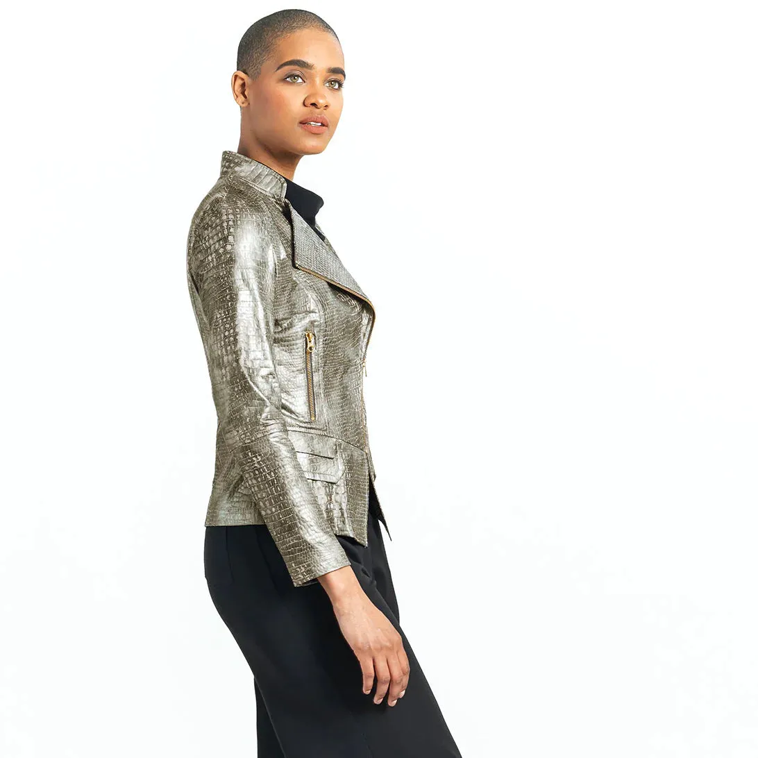 Clara Sunwoo Liquid Leather™ Textured Biker Jacket - Crocodile