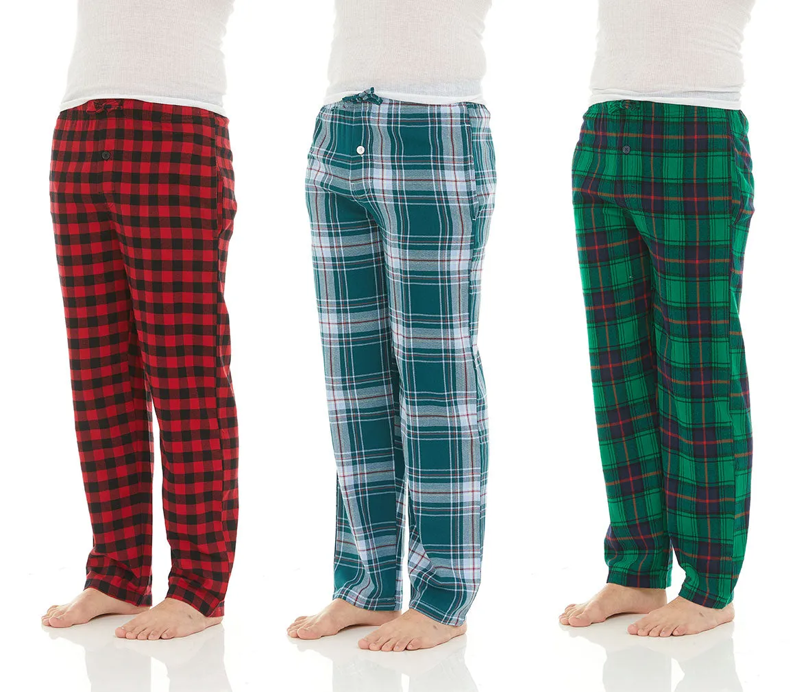 DARESAY Flannel Pajama Pants for Men - Soft Cotton Plaid Pajama Pants, Stretchable Men's Pajama Bottoms with Pockets, 3 Pack.