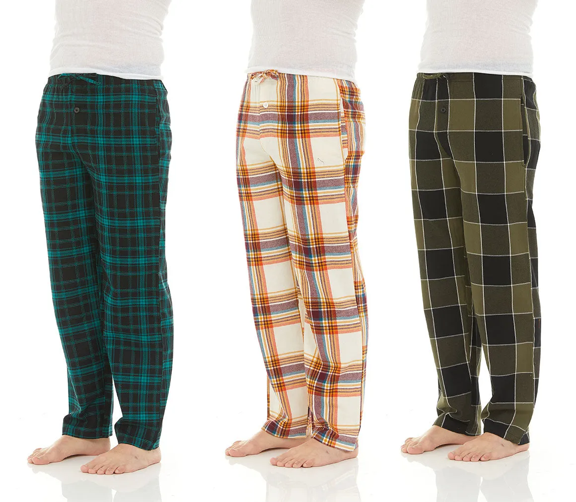 DARESAY Flannel Pajama Pants for Men - Soft Cotton Plaid Pajama Pants, Stretchable Men's Pajama Bottoms with Pockets, 3 Pack.