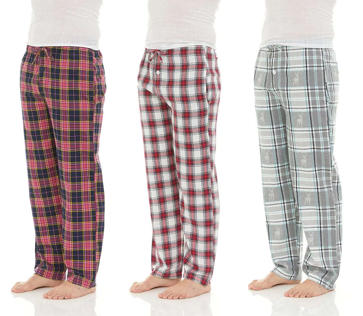 DARESAY Flannel Pajama Pants for Men - Soft Cotton Plaid Pajama Pants, Stretchable Men's Pajama Bottoms with Pockets, 3 Pack.