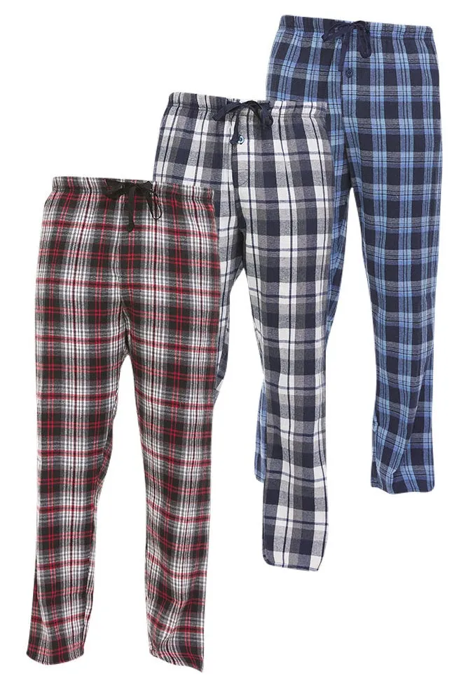 DARESAY Flannel Pajama Pants for Men - Soft Cotton Plaid Pajama Pants, Stretchable Men's Pajama Bottoms with Pockets, 3 Pack.