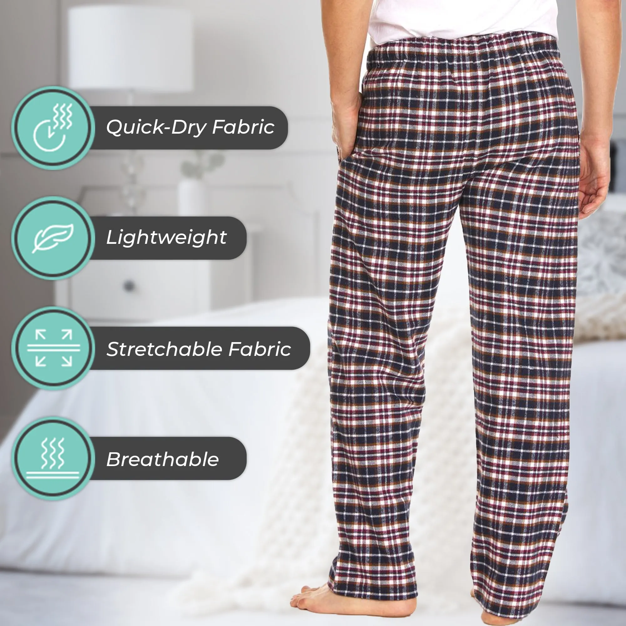 DARESAY Flannel Pajama Pants for Men - Soft Cotton Plaid Pajama Pants, Stretchable Men's Pajama Bottoms with Pockets, 3 Pack.