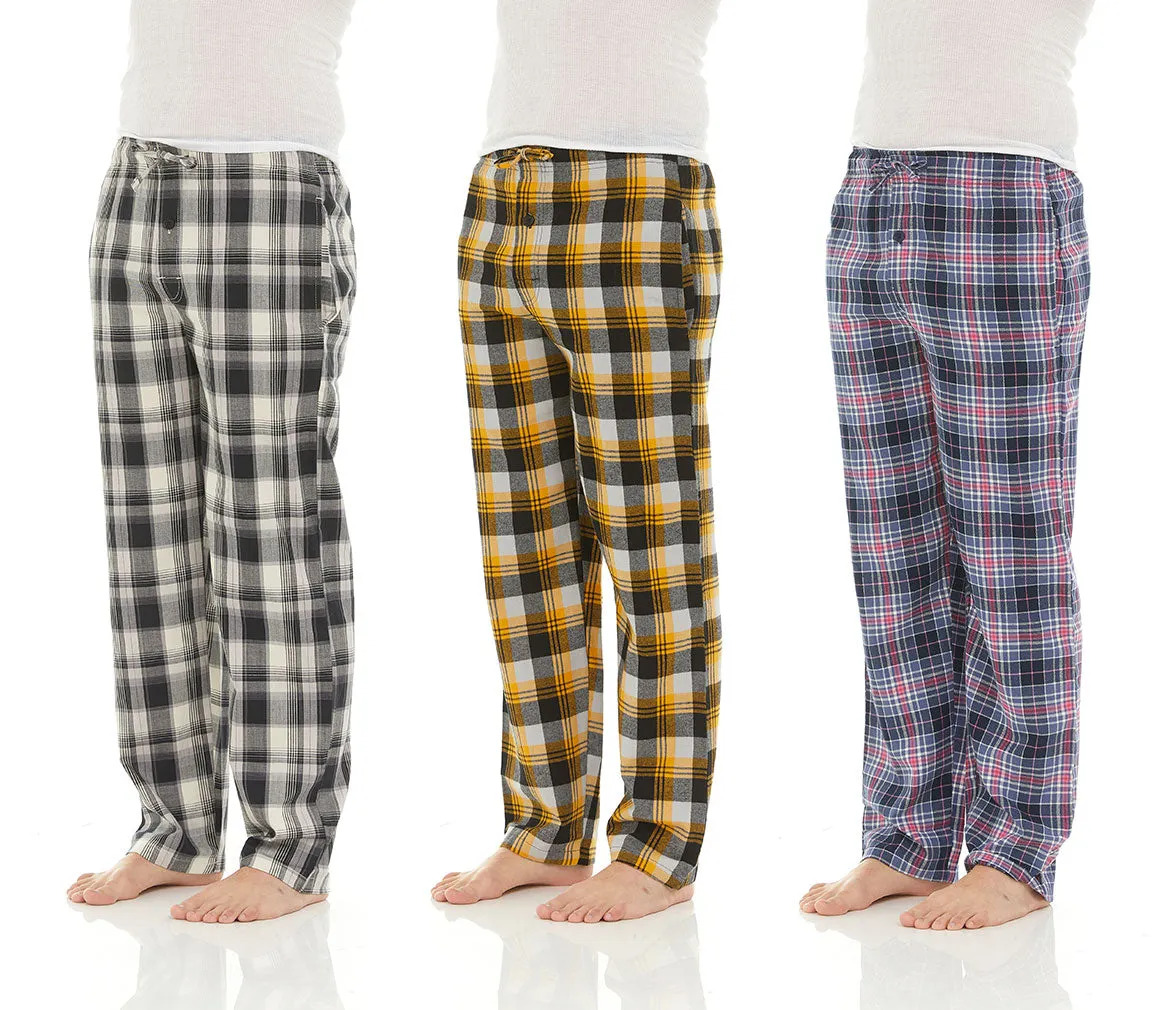 DARESAY Flannel Pajama Pants for Men - Soft Cotton Plaid Pajama Pants, Stretchable Men's Pajama Bottoms with Pockets, 3 Pack.