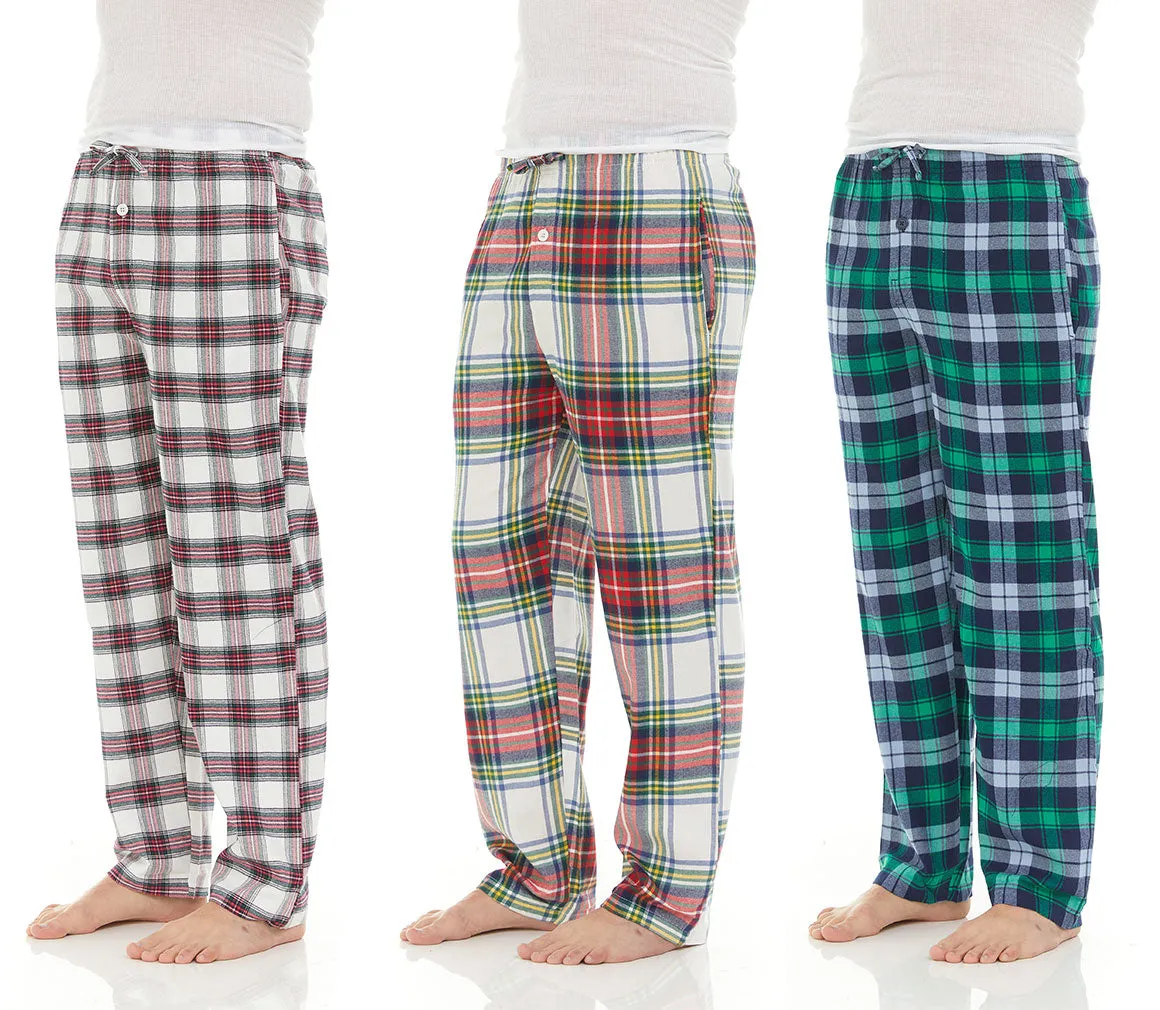 DARESAY Flannel Pajama Pants for Men - Soft Cotton Plaid Pajama Pants, Stretchable Men's Pajama Bottoms with Pockets, 3 Pack.