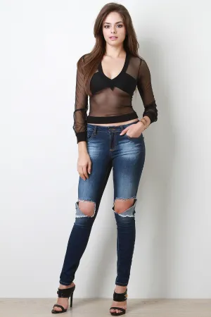 Dark Denim Cut Out Knee Jeans