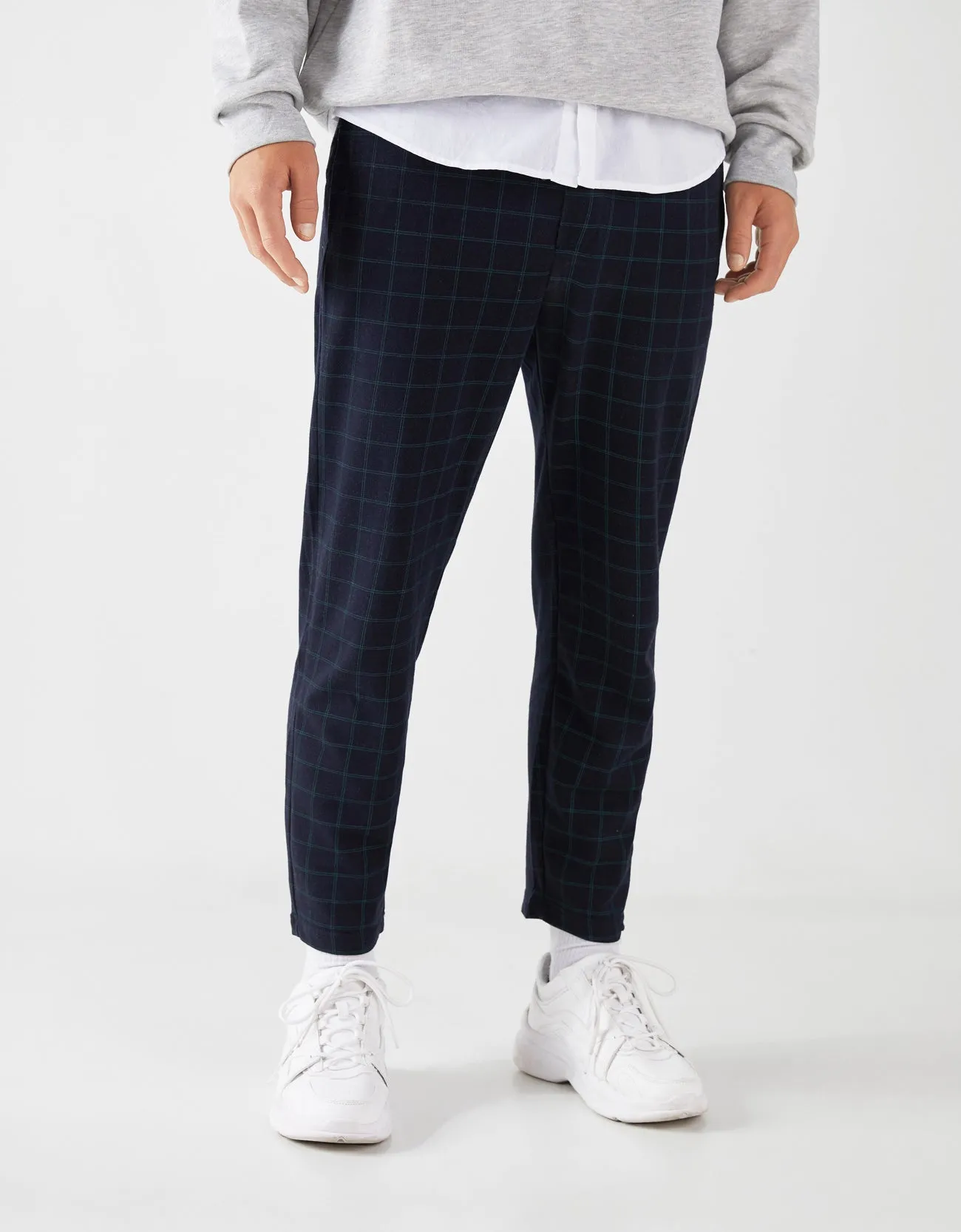 Drawstring checked jogging trousers