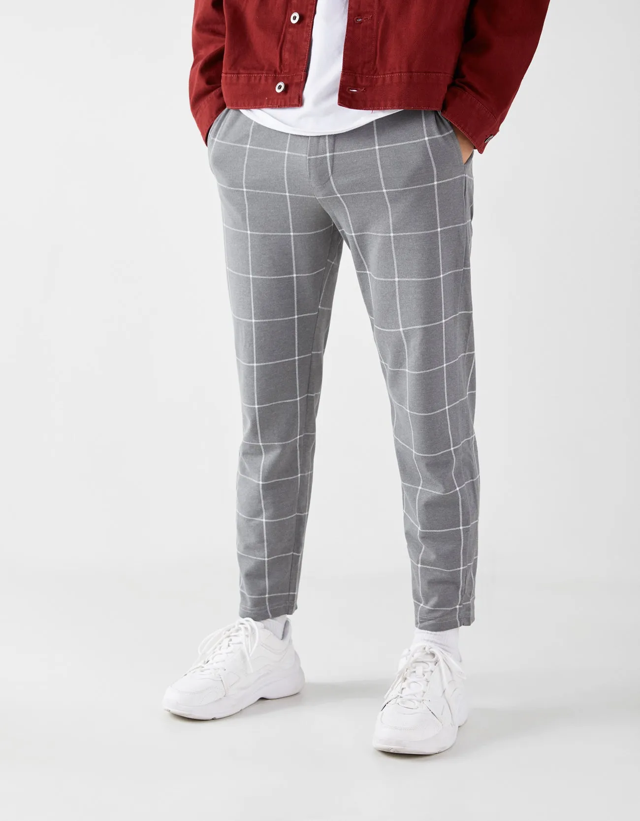 Drawstring checked jogging trousers