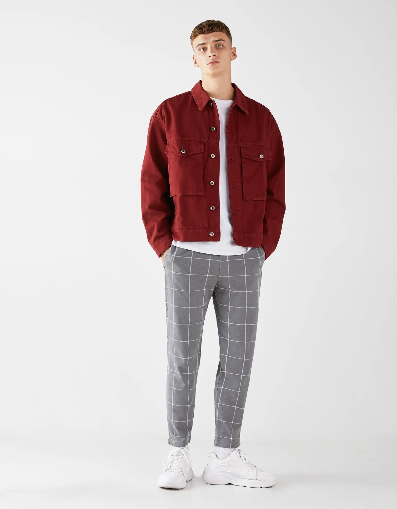 Drawstring checked jogging trousers