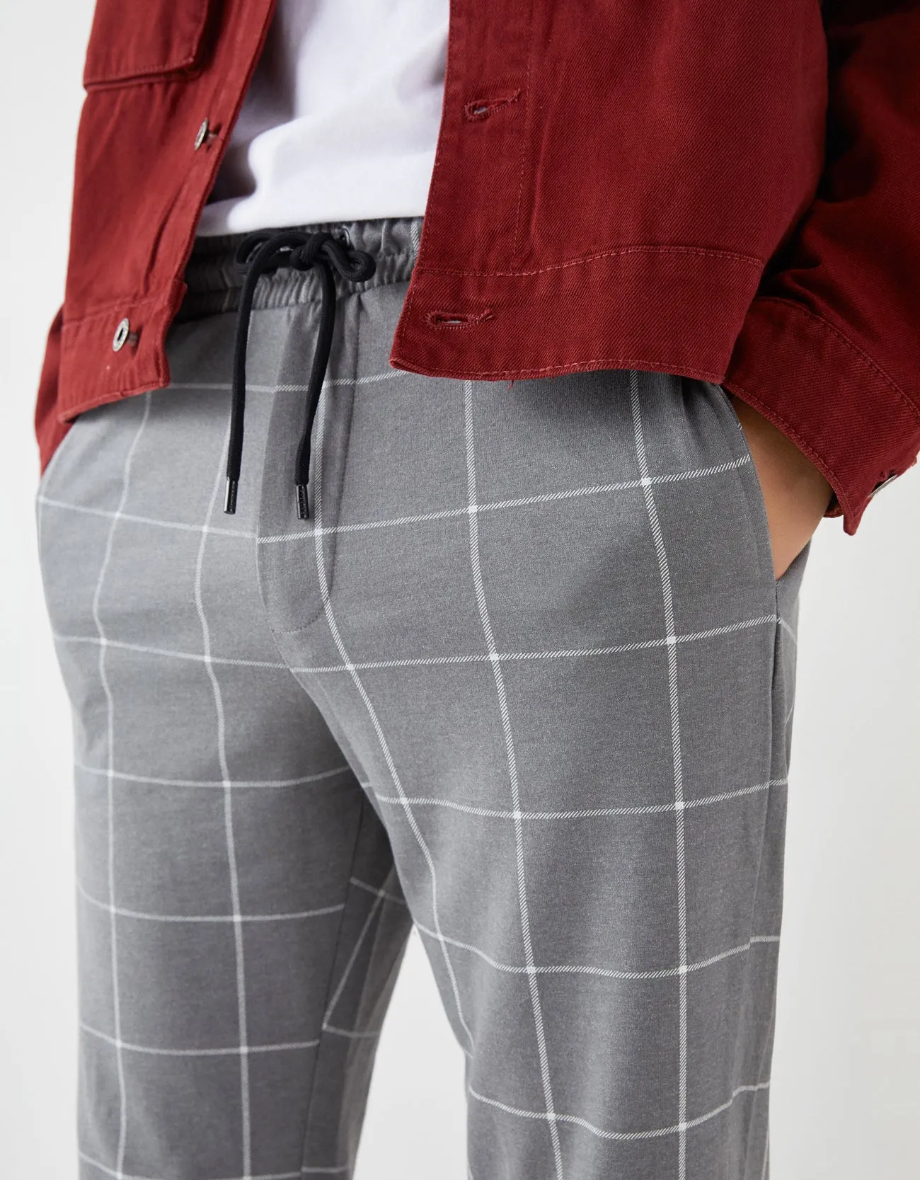 Drawstring checked jogging trousers