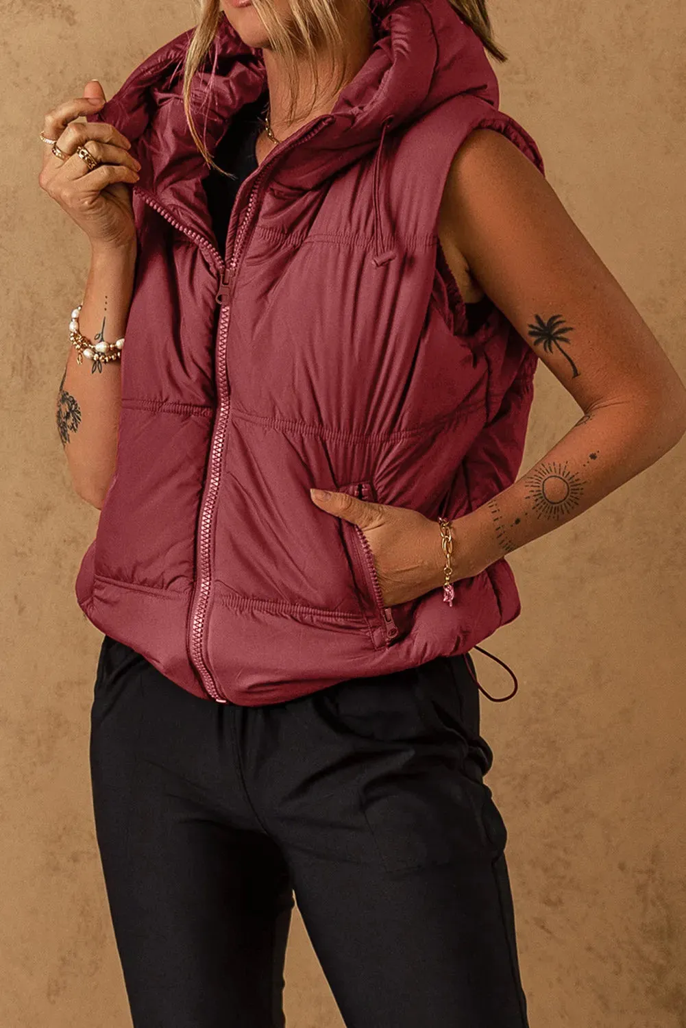 Drawstring Zip Up Puffer Vest [Online Exclusive]