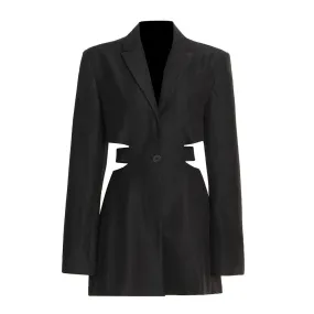 Elegant Cut Out Notched Blazer For Women Long Sleeve Solid Minimalist Single Breasted Blazers Female Autumn Clothes