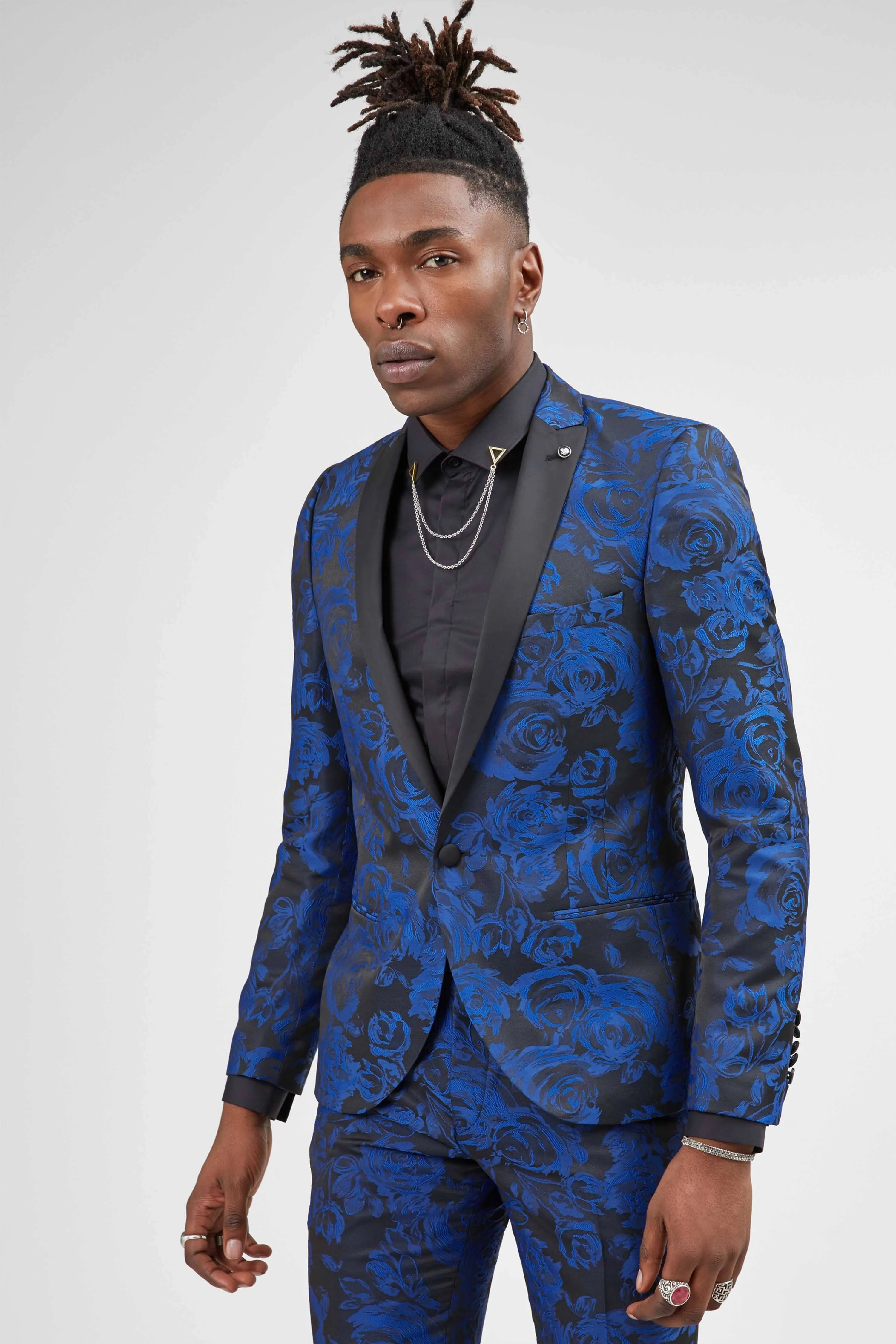 Ersat Skinny Fit Blue Floral Tuxedo Jacket