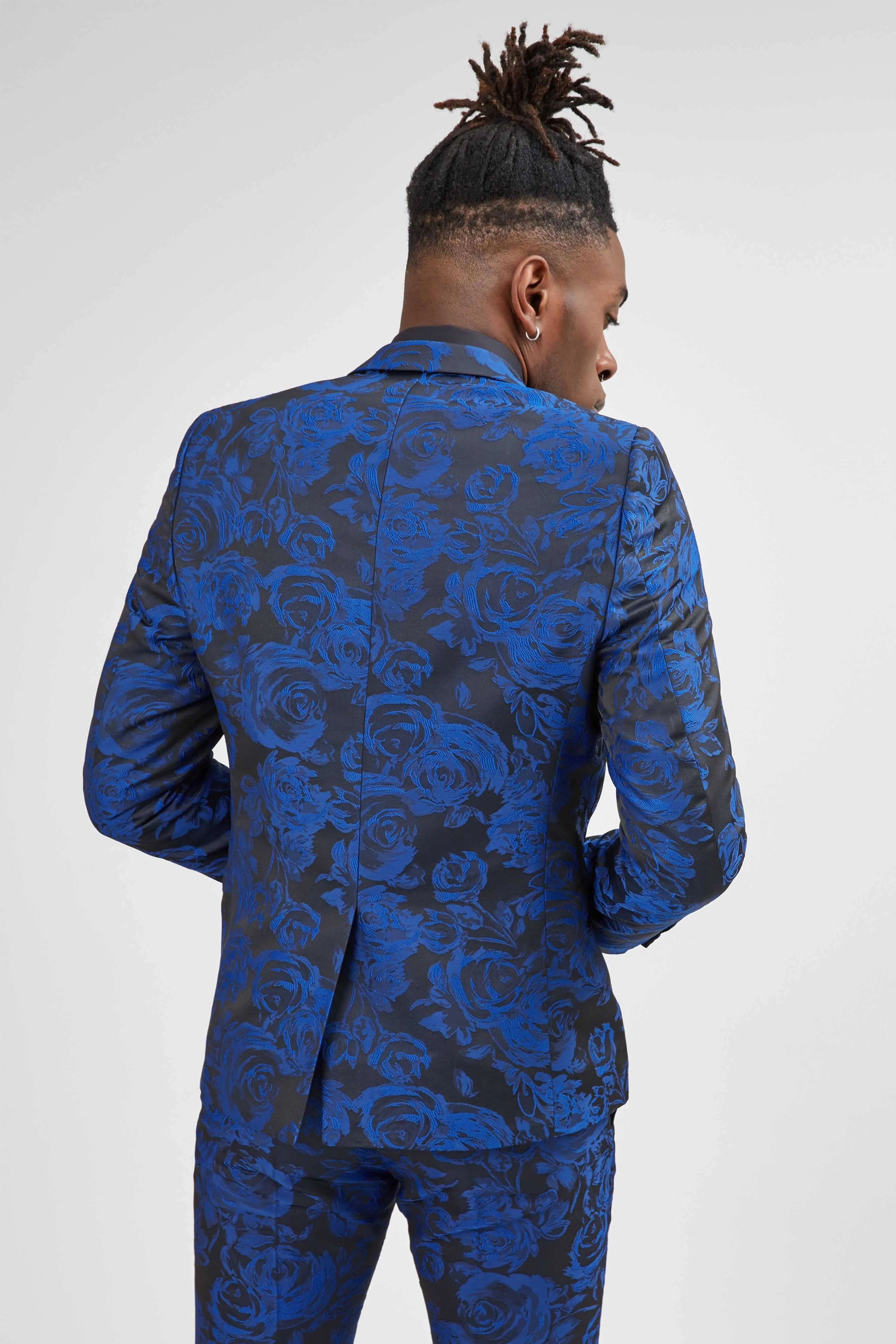 Ersat Skinny Fit Blue Floral Tuxedo Jacket