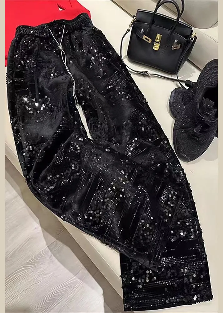 Fashion Silver Sequins Elastic Waist Straight Pants Spring BV041