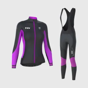 Fdx Women's & Girl's Set Thermodream Thermal Super Roubaix Purple Cycling Jersey & Bib Tights