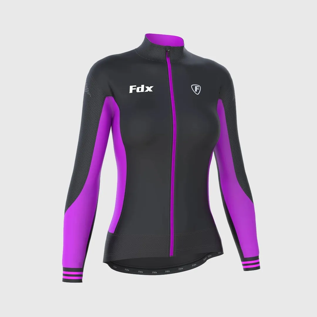 Fdx Women's & Girl's Set Thermodream Thermal Super Roubaix Purple Cycling Jersey & Bib Tights