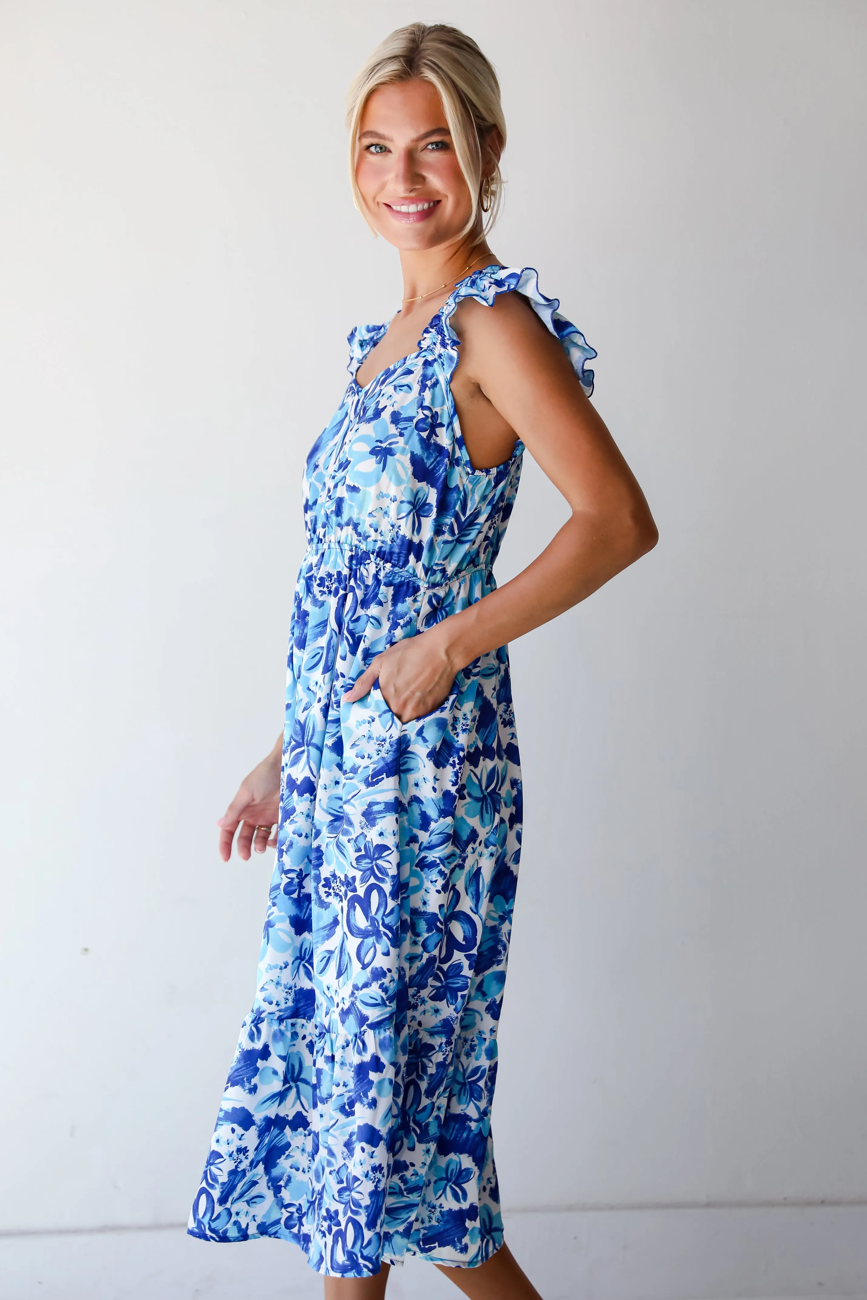 FINAL SALE - Sweetest Life Blue Floral Midi Dress