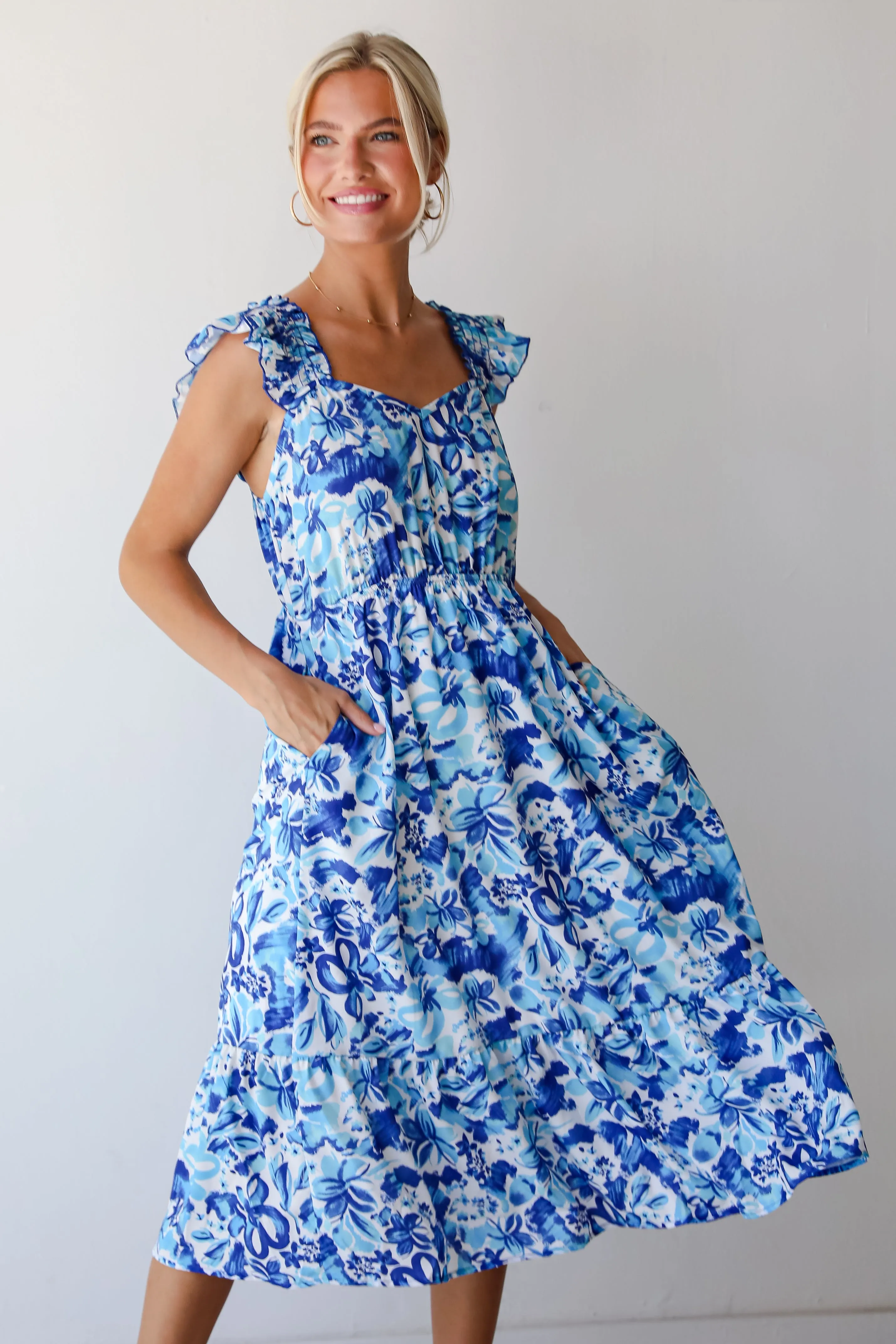 FINAL SALE - Sweetest Life Blue Floral Midi Dress