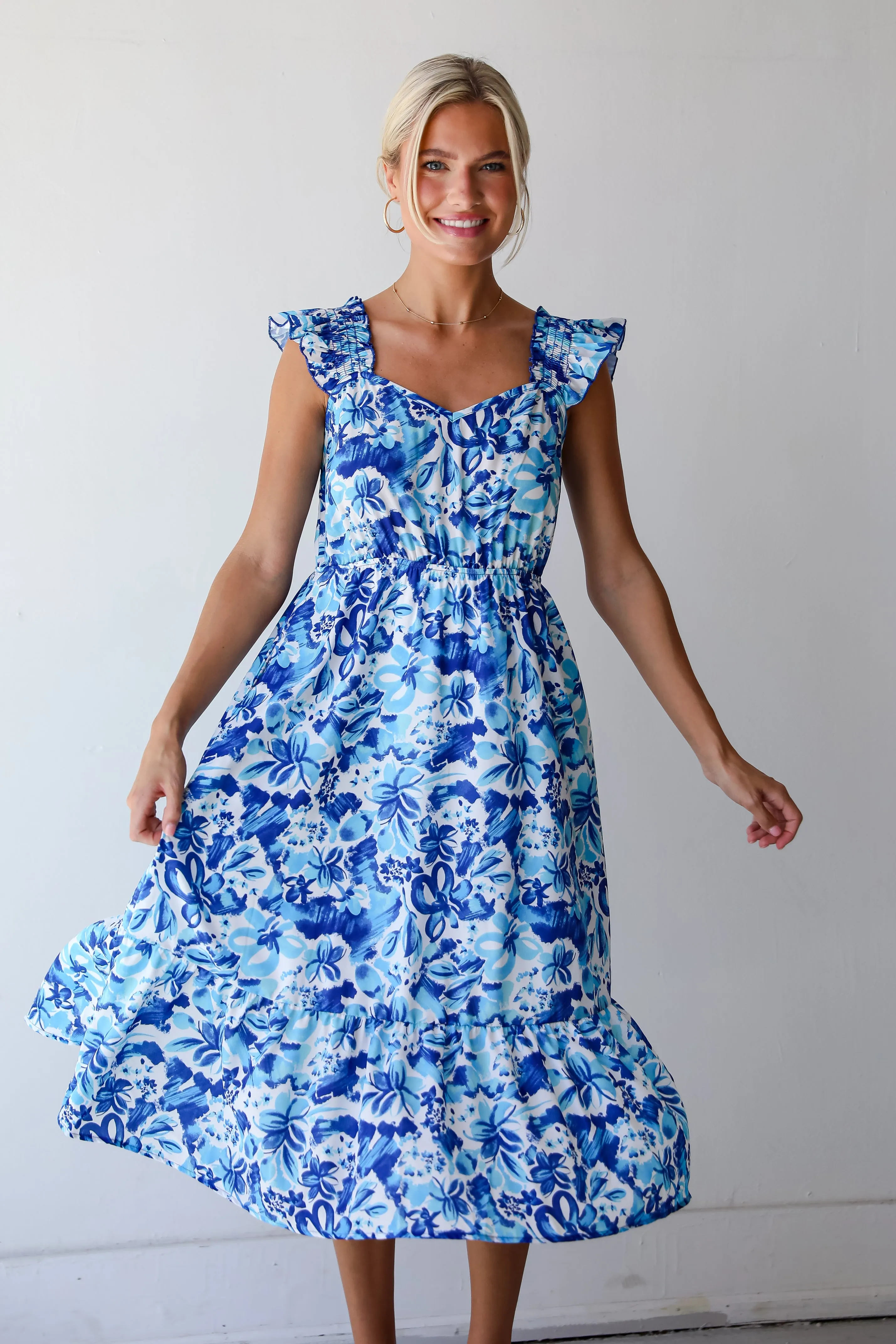 FINAL SALE - Sweetest Life Blue Floral Midi Dress