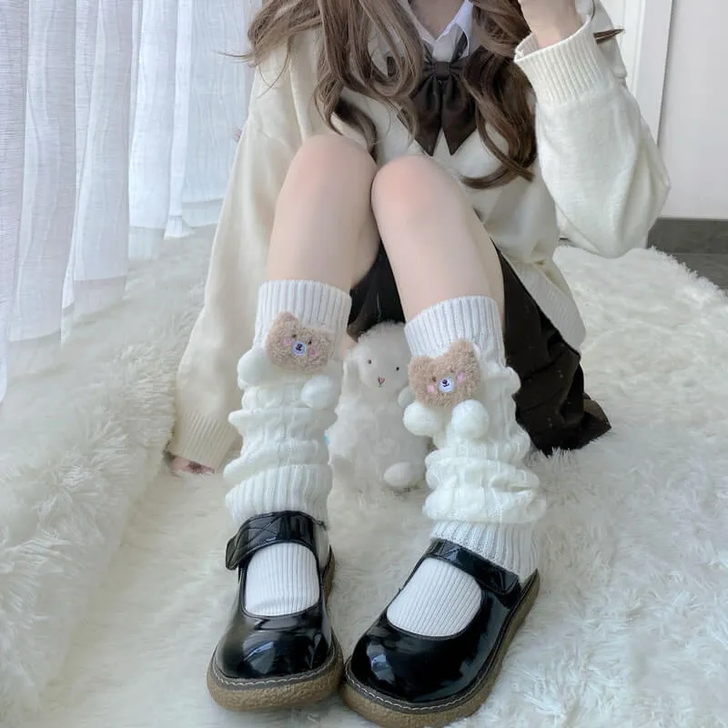 Fluffy bear melody pompon leg warmer