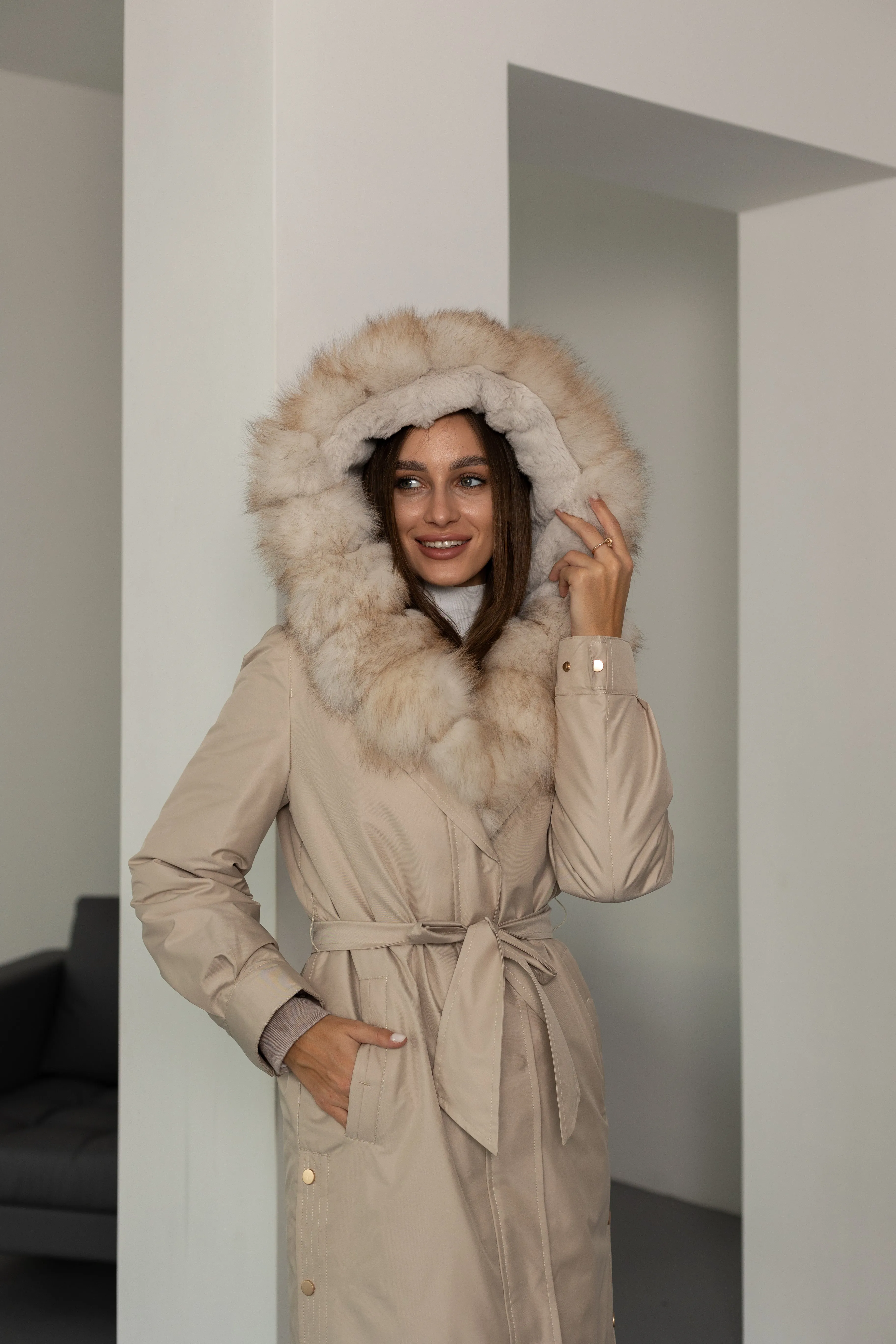 Genuine Polar Fox Fur Trim Rabbit Fur Insulated Parka