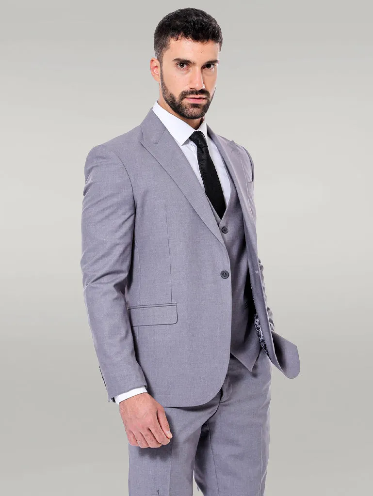 Grey Men's Plain Suit with Vest - Wessi