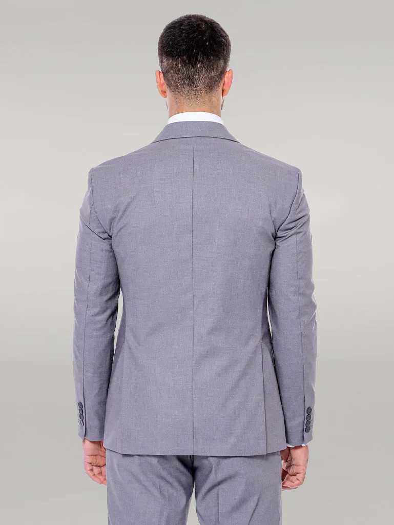 Grey Men's Plain Suit with Vest - Wessi