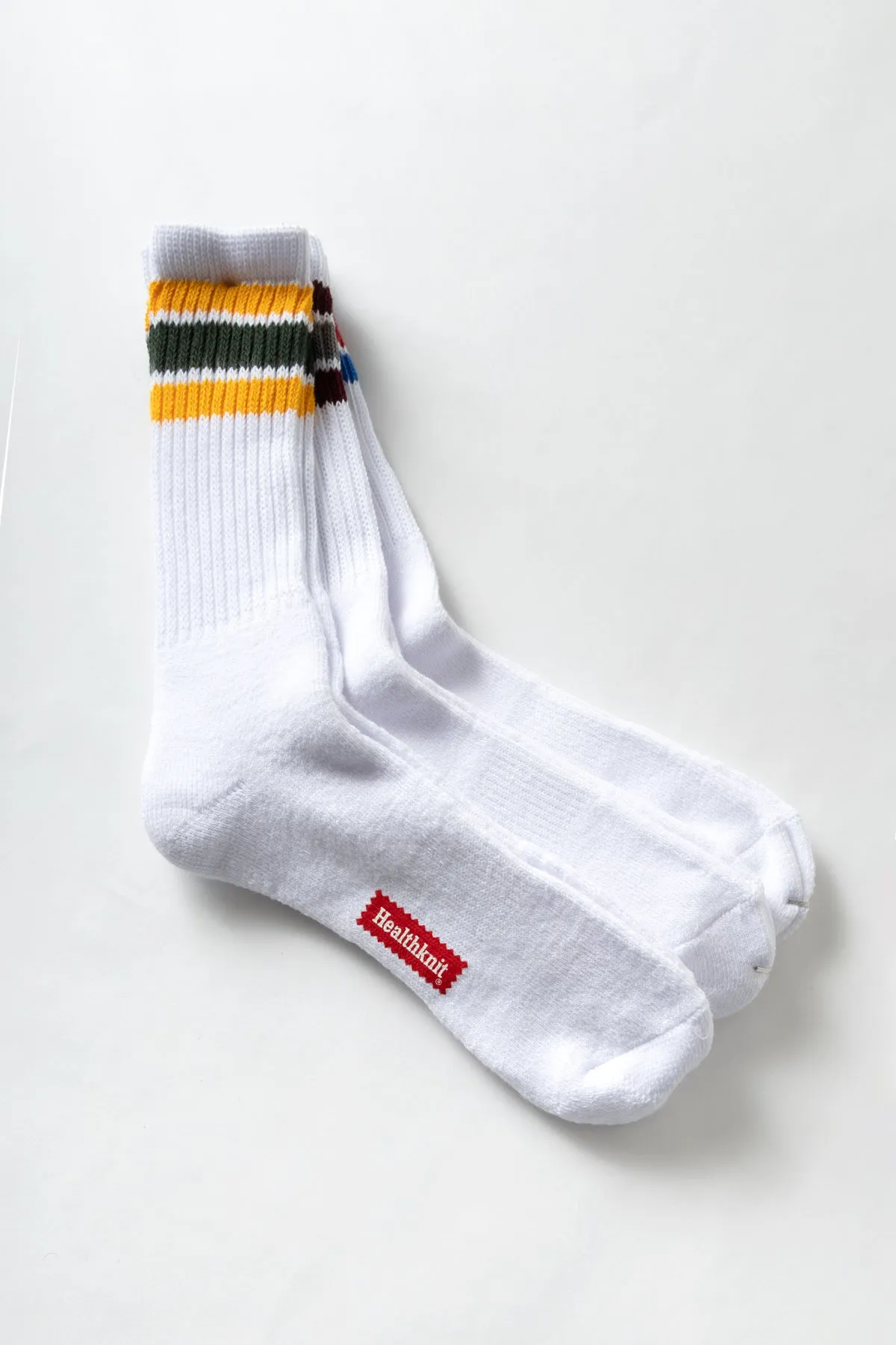 Healthknit - 3 Pack Crew Socks - White Multi Stripe