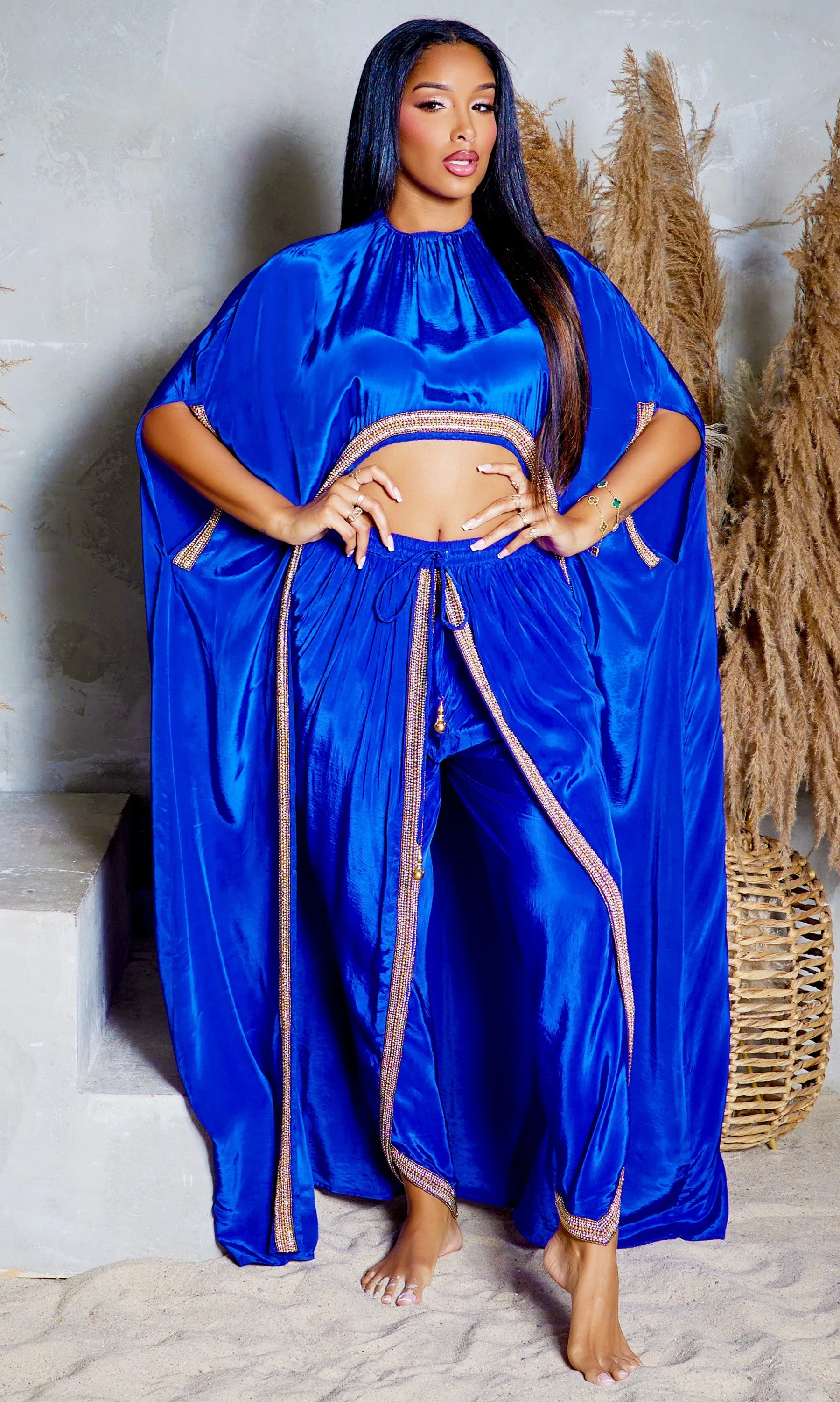 Hera | Cape Pants Set - Royal Blue