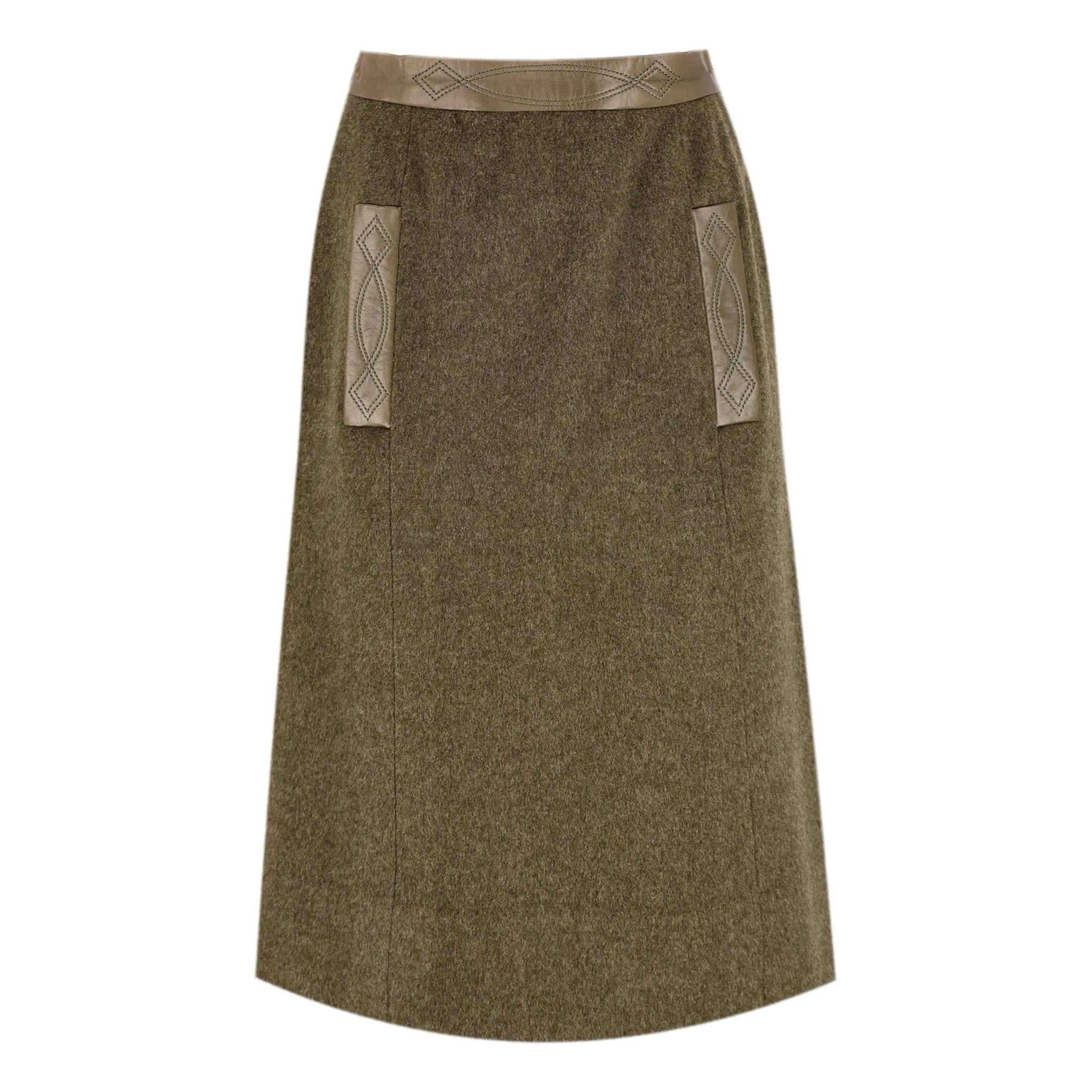 Hermes Wool, Cashmere & Leather Skirt. Size 38FR