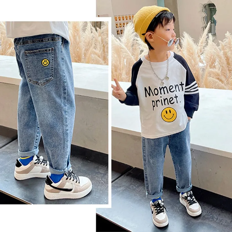 IENENS 4-11Y Boys Slim Straight Jeans Summer Classic Light Color Bottoms Children Denim Long Pants Kids Baby Boy Casual Trouser